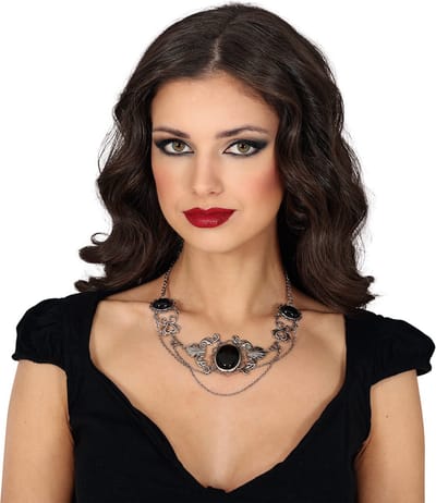 Fiestas Guirca - Ketting met 3 zwarte stenen - Halloween - Halloween accessoires - Halloween verkleden