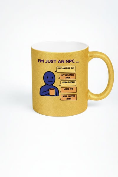 I’m Just an NPC Gamer Mok 330ml – Gouden Keramische Koffiemok met Grappig Gaming Dialoog Design – RPG & Koffieliefhebber Cadeau