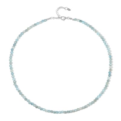 Cavill - Zilveren Halsketting - 925 Sterling Zilver - 75,85 ct Ratanakiri Zirkonen - Verstelbare Ronde Lichtblauwe Kralen - Elegant & Tijdloos