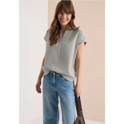 Blouse met gespleten hals in seersucker kwaliteit