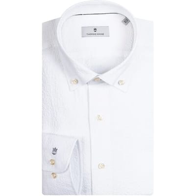 Thomas Maine Overhemd Torino Small Button-Down Structured Stretch Wit / male