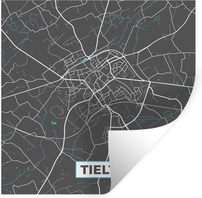 Muurstickers - Sticker Folie - Stadskaart – Grijs - Kaart – Tielt – België – Plattegrond - 100x100 cm - Plakfolie - Muurstickers Kinderkamer - Zelfklevend Behang XXL - Zelfklevend behangpapier - Stickerfolie