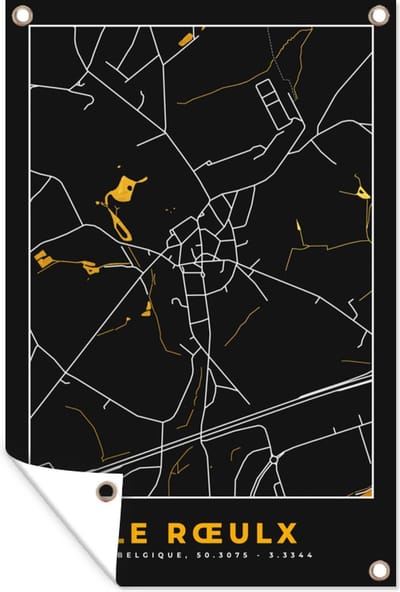 Muurdecoratie Le Rœulx - Stadskaart - Goud - Kaart - Plattegrond - 120x180 cm - Tuinposter - Tuindoek