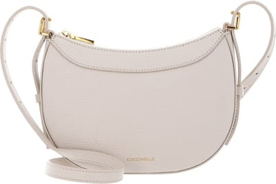 COCCINELLE Leren Schoudertas Whisper Grained Leather Mini Bag Lambskin White Crème