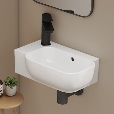 EMKE Toiletfontein - 40 x 25 cm - Glans Wit - Keramiek - Wandmontage - Kraangat Rechts - Met Overloop