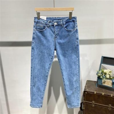 WTEMPO Jeans d'été pour hommes droits amples couleur unie section fine stretch slim jeans simples décontractés respirants pantacourts 31 bleu clair