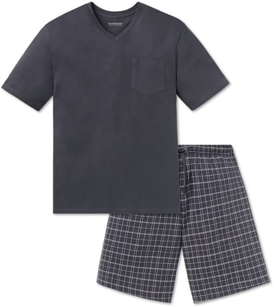Schiesser Heren shortama - Ebony Grey - Zomer pyjama maat 62 - 62