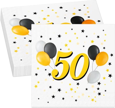 Dailygoods- Servetten 40 Stuks - Papieren Servetten - Gouden/Zwarte Servetten - 50e Verjaardag - Vouwbaar - 33 x 33 cm - Lichtgewicht - Feestservetten