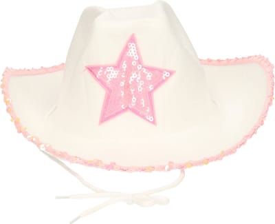 Guirca Cowboy hoed Stars - M/L - wit/roze - voor volwassenen - Western thema