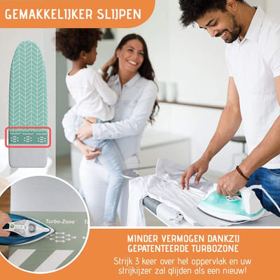 RFWR® Strijkplankhoes voor Stoomstrijkijzer (Maat L) - Universeel tot 140x50 cm - Groen voor Sneller Strijken