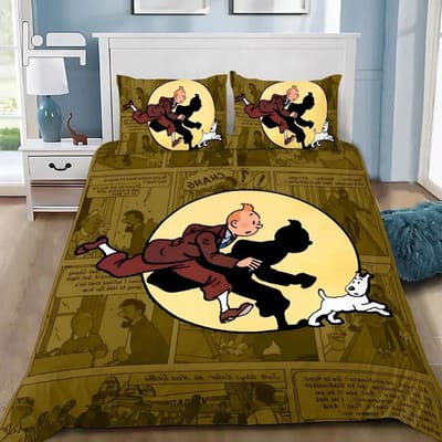 De Avonturen van Kuifje Beddengoed Set Volwassen Jongen Meisje Slaapkamer Decoratie Kinderen Cadeau Enkel Dubbel Groot Anime Dekbedovertrek Set (135x200cm)