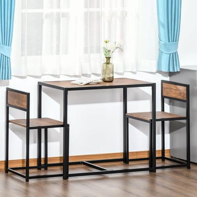 Set Tafel En Stoelen - 3 Delige Eethoek Met 2 Stoelen - Ruimtebesparend Voor Kleine Ruimtes - Metaal En Hout - Naturel