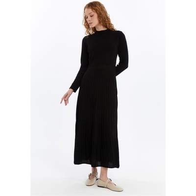 Dames Geplooide Rok, Ribfluweel, Thin Seasonal Cold Yarn Gebreide kleding Jurk, Zwart