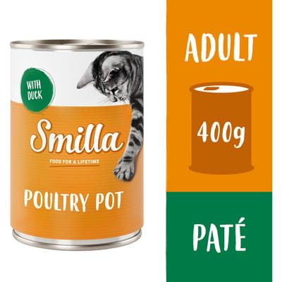6x400g Verjaardagseditie Gevogeltepannetje Zacht gevogelte met eend Smilla Kattenvoer