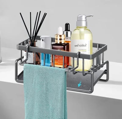 Spoelbakorganizer - opbergdoos voor afwasborstels - grijs sponshouder gootsteen magnetische
