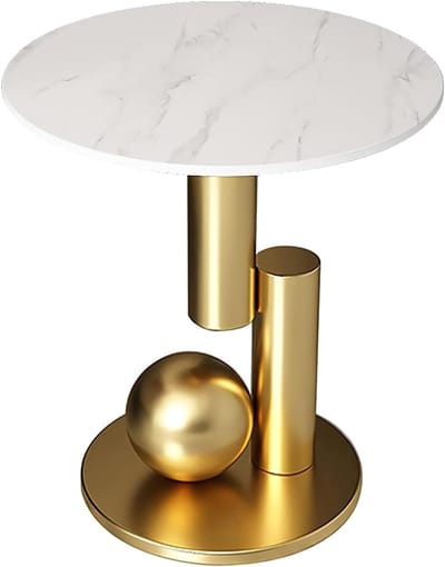 Ronde Salontafel - Bijzettafel Einde Tafel - Woonkamer Slaapkamer - Leisteen Tafelblad - 45 cm - Wit