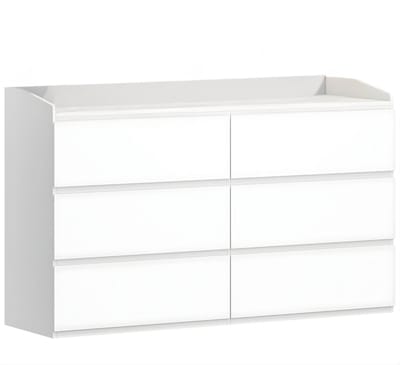 Ladekast – Voor Slaapkamer & Woonkamer – 6-Laden Kast met Werkblad, Moderne Stijl – Ivoor