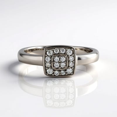 Cavill - Zilveren ring 925 Sterling Zilver met 0 21 ct Cambodjaanse Zirkonen - Elegante vierkant cluster damesring - Maat 18 19 20
