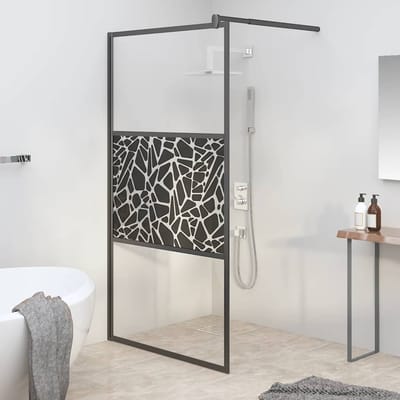 vidaXL - Inloopdouchewand - met - stenenmotief - 115x195 - cm - ESG-glas - zwart