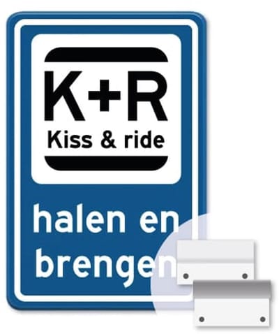 Bord Kiss and Ride - blauw - Weerbestendig Aluminium - 40x60 cm - Bevestiging: Met muur-/ wandmontage beugels