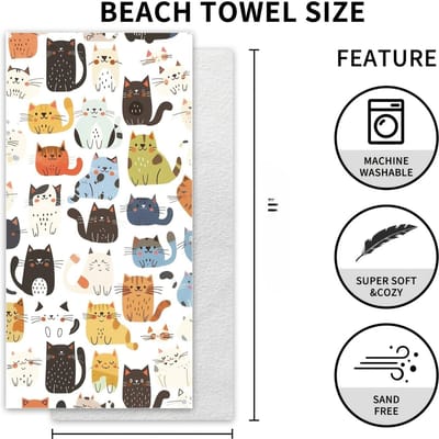 Serviette de plage pour chat Convient aux adultes et - Serviette de bain en microfibre à séchage rapide avec un adorable chaton, Serviettes de piscine sans sable pour la natation 90X180CM