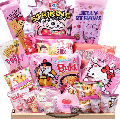 Pink Edition Candy Snack Drink Giftbox - SAMYANG Carbonara Noodle - Mochi Roll - Japan Kitkat Chocolade - Asian Snoep Snack pakket - Korean Instant Ramen - Verrassingspakket - Kerstgeschenk - Relatiegeschenk