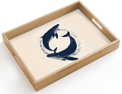 Dienblad hout 40x30 cm - Schootdienblad - Walvissen - Spetters - Cirkel - Donkerblauw - Borrelplank rechthoek - Plateau dienbladen