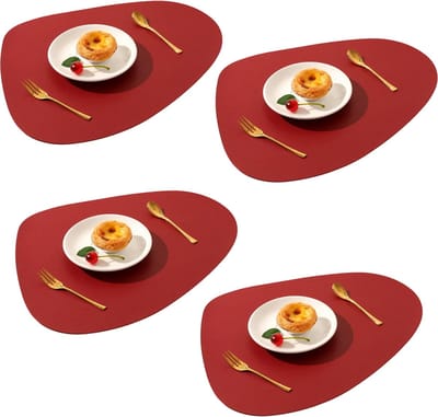longziming -Leren Placemats Set van 4 – Rood – Makkelijk Schoon te Maken – Antislip & Hittebestendig voor Keuken en Terras