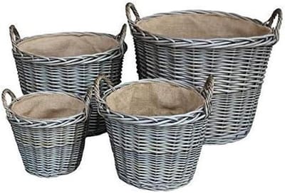 Opbergmand Riet - Hessische voering - Boomstammen Dragen - Natuurproduct - 51 x 41 cm - Grijs