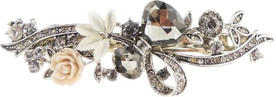 Vintage Look Haarspeld Zilver met Blauwe Kristal & Rozen Detail voor Dames