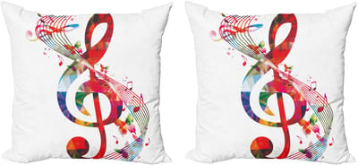 ABAKUHAUS Decoratieve kussenhoezen met muziekmotief, set van 2, ritmisch kunstwerk, 60x60 cm, wit, rood, meerkleurig