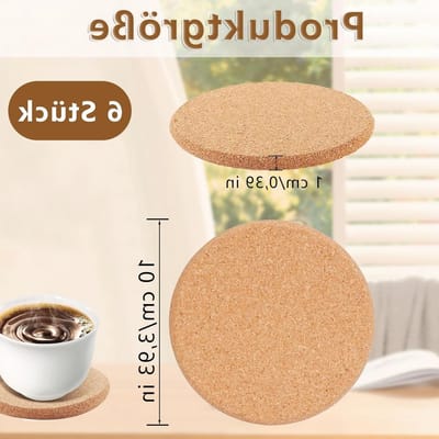 Set van 6 ronde kurk onderzetters - antislip en hittebestendig - 10 cm diameter - kurk