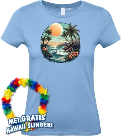 Dames t-shirt Hawaiian Beach | Toppers in Concert 2024 | Club Tropicana | Hawaii Shirt | Ibiza Kleding | Lichtblauw Dames | maat XS