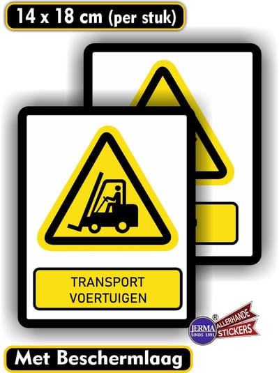 Jerma - Pas op Heftruck - ISO norm - Stickers - 2 st. - 14x18 cm - Weerbestendig - Zelfklevend Vinyl