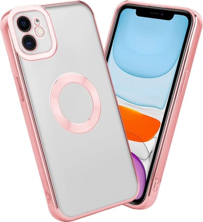 Cadorabo Hoesje geschikt voor Apple iPhone 11 in Transparant - Roze - Beschermhoes gemaakt van flexibel TPU silicone Case Cover met Chrome applicatie