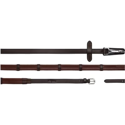 Dy'on - Rubberen teugels 5/8 met leren lussen en musketon bruin pony Working collectie