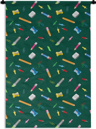 Wandkleed - Wanddoek - Kantoor - Patronen - Potloden - 120x180 cm - Wandtapijt