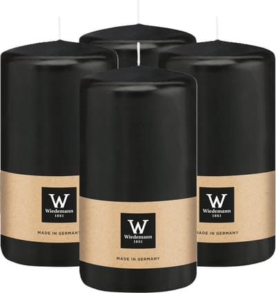 Wiedemann Cilinderkaars/stompkaars - 4x - zwart - 12 x 6 cm - 33 branduren - zuilkaarsen