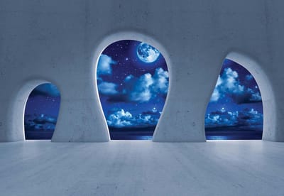Fotobehang Blue Night Sky View Modern | XL - 208cm x 146cm | 130g/m2 Vlies