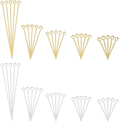 600 Stuks 6 Maten Messing Oogpennen 21 Gauge Open Oog Pins voor Oorbellen, Hangers en Sieraden DIY Creaties in Goud en Zilver, Lengte 1.6/2/2.6/3/5 cm