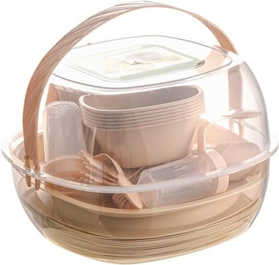 48-delige Plastic Camping Servies Set, Lichtgewicht en Duurzaam voor Picknick en Reizen, Gemakkelijk te Herkennen en Ruim van Opbergruimte