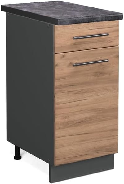 Keukenkast Onderkast 40 cm Goudkraft Eiken/Antraciet - Diepe Lade & Soft-Close