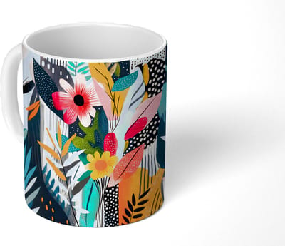 Mok - Koffiemok - Schilderij - Abstract - Bloemen - Roze - Mokken - 350 ML - Beker - Koffiemokken - Theemok