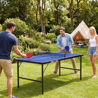 Froadp Blauw Opvouwbare mini tafeltennistafel compleet set met batjes ballen net en tas, stabiel MDF blad metalen frame voor thuis kantoor binnen en beschermd buiten