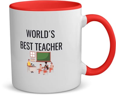 Akyol - worlds best teacher koffiemok - theemok - rood - Docent - cadeau docent - cadeau - juf bedankt cadeau - meester bedankt cadeau - leerkracht bedankt cadeau - cadeau - 350 ML inhoud