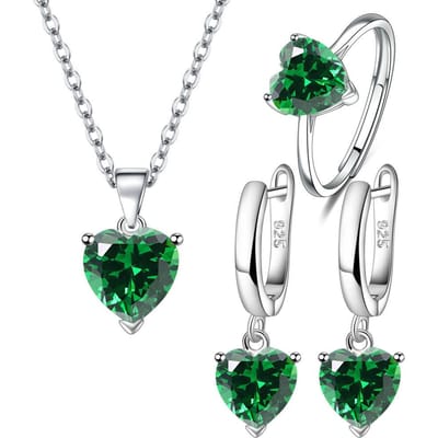 925 Sterling Zilveren Sieradensets Voor Vrouwen Hart Zirkonia Ring Oorbellen Ketting Bruiloft Bruids Elegant Kerstmis Gratis Verzending gray