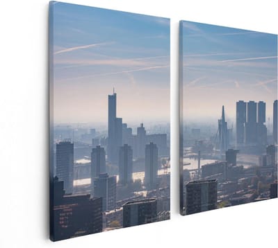 Artaza Canvas Schilderij Tweeluik Rotterdamse Skyline - 80x60 - Foto Op Canvas - Canvas Print