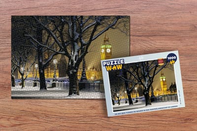 Puzzel De Big Ben tussen de bomen in een winterlandschap in Londen - Legpuzzel - Puzzel 1000 stukjes volwassenen
