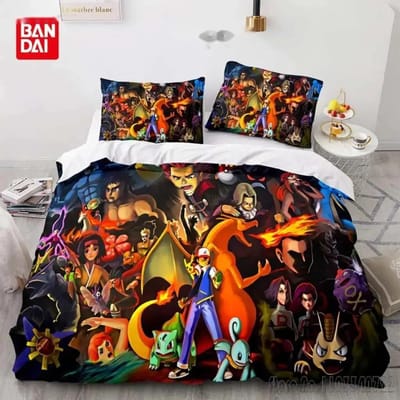 Anime Pokemon Pikachu Beddengoed Set Dekbed Dekbedovertrek Dekbed Beddengoed Twin Enkel King Kinderen Volwassenen Cadeau US Twin(172*218cm)3pcs