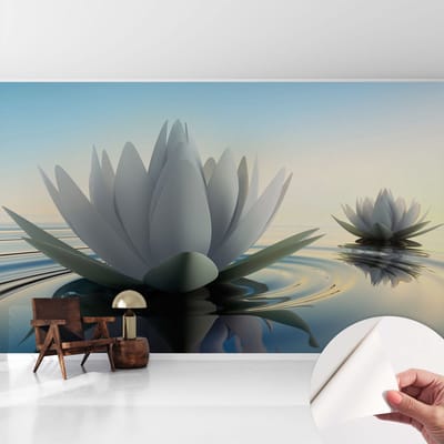Coloray Zelfklevend Behang - Waterlelies Stickerbehang op rol - 416x254 cm - Wit Zelfklevend Behang - Voor de slaapkamer, woonkamer en badkamer. - Herpositioneerbaar - Zelfklevend fotobehang